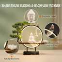 Ceramic Shakyamuni Buddha Statue,LED Light Ring and Backflow Incense Burner | Ceramic with handcarved texture, Fits cone & stick incense, ideal for altars, meditation rooms,Gift for worship practitioners