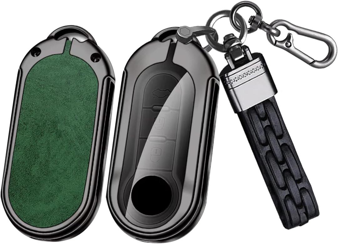 SANRILY Keyless Metal Leather Flip Key Fob Cover Fit for Fiat Ducato 500 500L Panda Grande Punto Lancia Musa for RAM ProMaster 1500 2500 3500 City 2015-2019 Retro Key Case Green with Keychain B