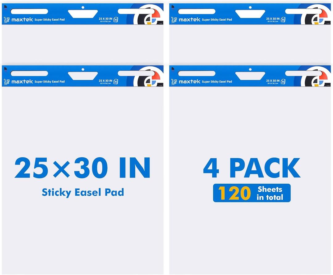maxtek Chart Paper 25"x30", Large Sticky Easel Pad with 4 Packs, 120 Sheets, Upgraded Big Anchor Flip Chart Paper with Super Sticky Back, Self-Stick Paper for Walls & Easels maxtek Chart Paper 25"x30", Large Sticky Easel Pad with 4 Packs, 120 Sheets, Upgraded Big Anchor Flip Chart Paper with Super Sticky Back, Self-Stick Paper for Walls & Easels