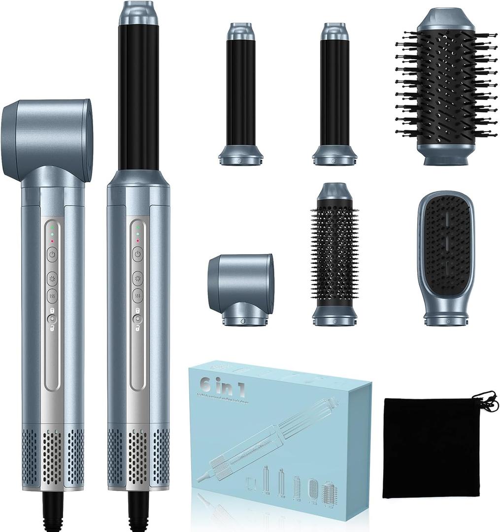 Hair Dryer Brush,Blow Dryer Brush with Attachments,110000 RPM Curly Twist 6 in 1 Air Style, Professional Ionic Hair Styling Tool, Left & Right Air Curler, Volumizer