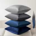 Softalker Throw Pillow Covers Set of 4, Velvet Soft Solid Colors Pillow Covers 18x18 Inch, Decorative Cushion Pillow Case for Couch Sofa Bedroom Living Room(Gray/Blue)