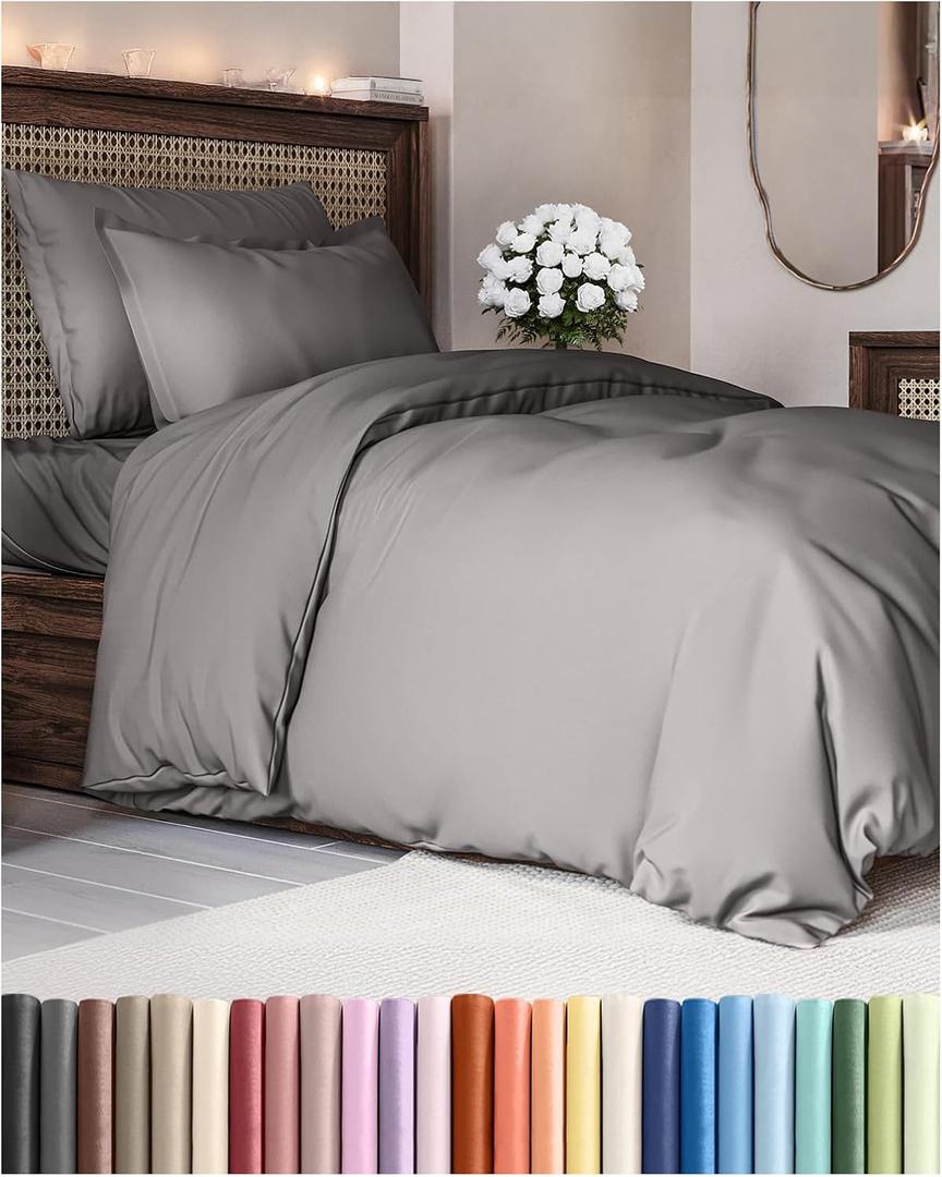 Duvet Cover Twin/Twin XL Size Set - Extra Soft Twin/Twin XL Duvet Cover 68" x 90" with 1 Pillow Sham - Hotel Luxury, Easy Care, Fade Free with Zipper Closures & Ties - Comfy & Breathable (Dark Grey) (08 - Dark Grey (No Comforter))