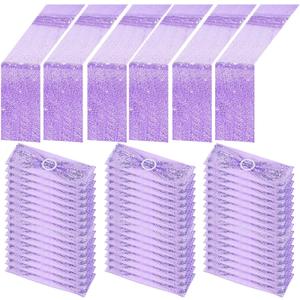 Newwiee 54 Pcs Rose Purple Sequin Chair Sashes and Table Runners, 48 Sequin Chair Bows, 6 Glitter Table Runners for Birthday Party Wedding Banquet Holiday Decorations