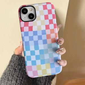 Compatible with iPhone 14 Plus Case, Cute Fashion Aesthetic Colorful Checkered Pattern Cover for Women, Shockproof Soft TPU and Hard PC Protective Phone Case for iPhone 14 Plus 6.7"
