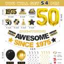 HTDZZI 50th Birthday Decorations Kit for Women Black Gold, 54Pcs Vintage 1975 Happy 50th Birthday Banner Sign Hanging Swirl Decor, Large 50 Foil Balloons, 50 Bday Party Backdrop Supplies(Pre-Strung