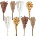 200 PCS Small Boho Pampas Grass, 17" Naturally Dried Pompas, Pampas Grass Decor for Wedding , Boho Party Decorations, Table DecorBrown and White