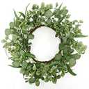 AMF0RESJ 20 '' Green Eucalyptus Wreath for Front Door Artificial Spring Summer Wreath with Large Willow Leaf for Farmhouse Wall Window Outdoor Indoor Wedding Party Home Decor, White Gift Box Included