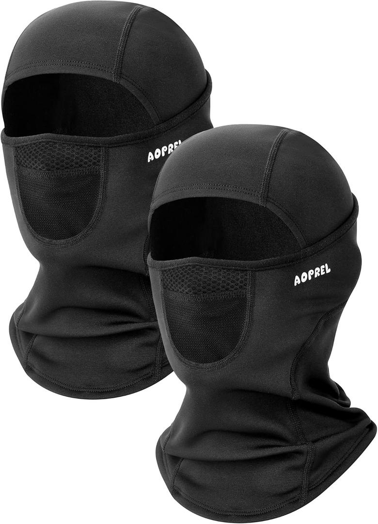 Kids Balaclava Ski Mask with Breathable Holes, Windproof Fleece Full Face Mask for Cold Weather Boys Girls (Black+black)