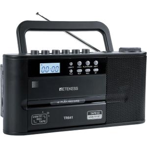 Retekess TR641 Cassette Player Recorder, Cassette to Digital Converter, AM/FM Radio, Boombox with Earphone Jack, USB/TF, Wireless Connection, Battery or AC Powered
