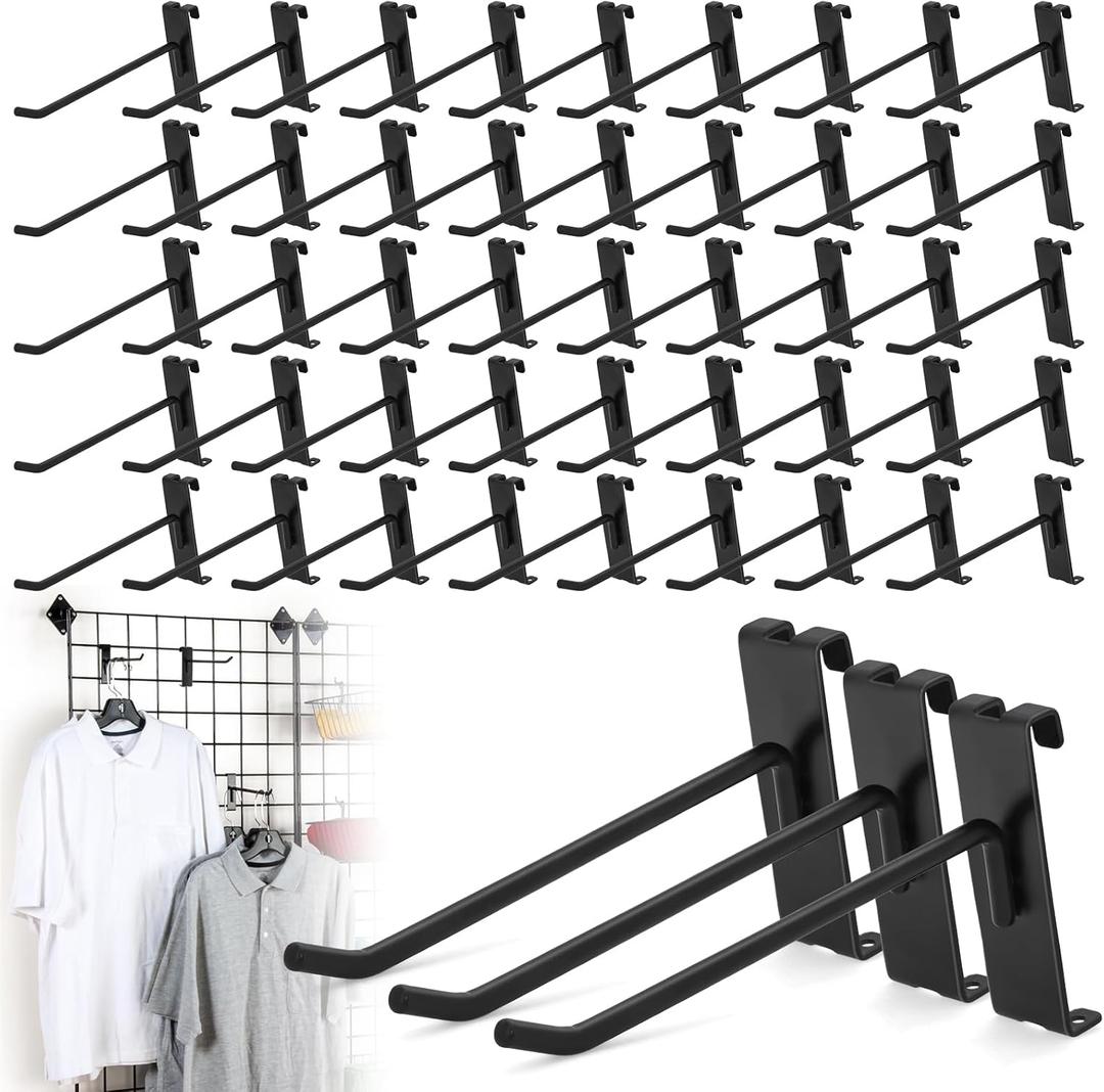 60 Pcs Gridwall Hooks, 6 Inch Grid Wall Hook Display for Gridwall Panels, 20 Lbs Load Heavy Duty Hooks for Grid Wall Accessory, Metal Hook for Retail Store, Home Stroage, Garage, Trade Show (Black)