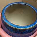 10.3 Inch Ceramic Glaze Plant Pot with Saucer, Flower Pots with Drainage Hole Mesh Net (Blue)