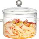 Glass Cooking Pots, 1.9L/64OZ Heat-Resistant Borosilicate Glass Saucepan with Cover, Glass Pots for Cooking on Stove Cookware Set Stovetop Pot for Soup, Pasta,& Baby Food (64OZ)