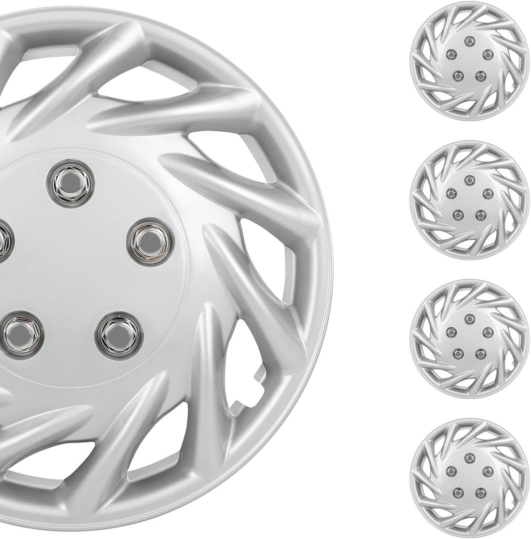 SCITOO Rust-Proof 14-Inch Silver Hubcaps 4-Pack, Quick fit for Various Vehicles, Beautiful Look