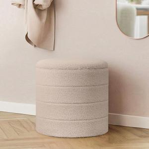 17" Teddy Fabric Round Storage Ottoman, 2-in-1 Flip Top Foot Rest,Ottoman Coffee Table for Small Space Living Room,Bedroom,Hallway-Beige
