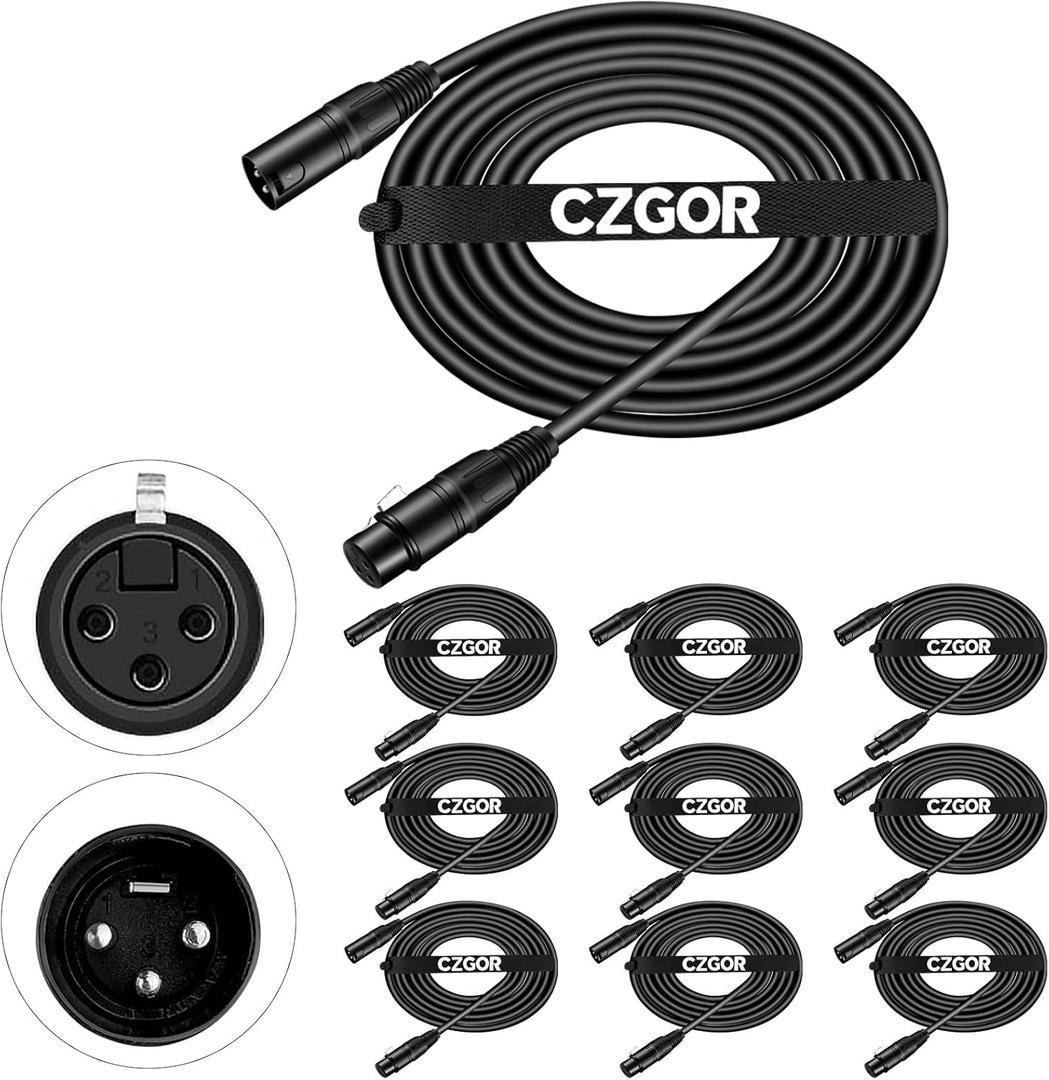 DMX Cable 10 ft, 10 Pack Flexible 3 Pin Signal XLR Male to Female DMX Cable Wire, Suitable for Stage Lighting Signal XLR Connection Stage Light Cables for Stage Lighting Input & Output