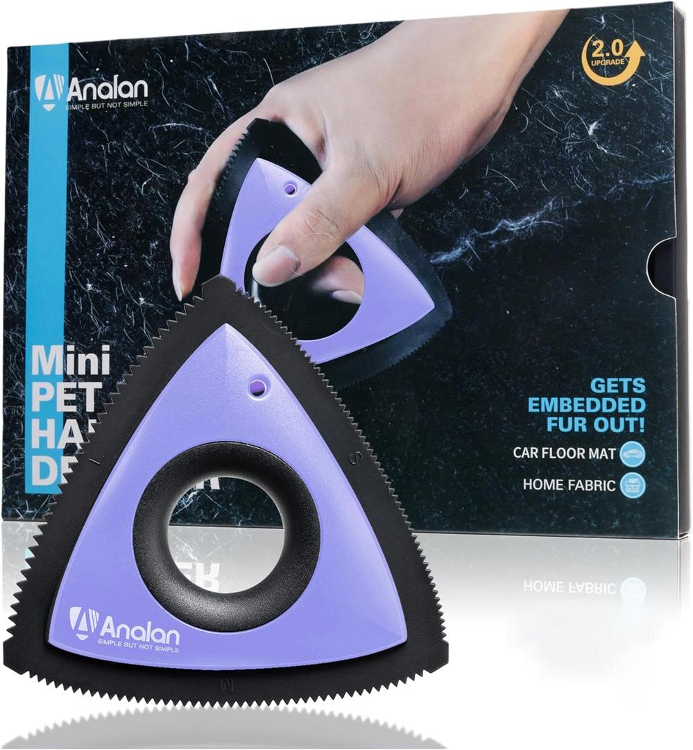Analan Mini Pet Hair Remover for Car Detailing Supplies, Carpet Dog Hair Remover for Car Interior, Triangle Dog Hair Remover for Auto Detailing, Couch, Furniture, Lint, Carpet(Purple)