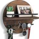Key Holder for Wall Decorative with Shelf and Hooks, Unique Mail Organizer Wall Mount with Sunglasses Holder, Cute Circular Design Entryway Key Rack Hanger, Rustic Home Decor Boho Wall Decor (Brown)