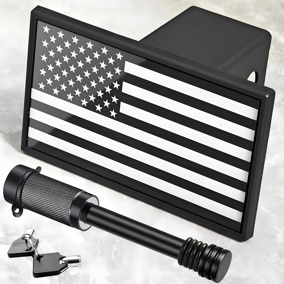 Locking American Flag Trailer Hitch Cover - Patriotic Aluminum Hitch Cover for 2-Inch Receivers Class III IV V - Veteran Truck Accessories
