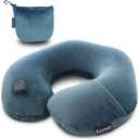 Inflatable Travel Neck Pillow for Airplane Train Car Washable Pillowcase U Shaped Office Napping Pillow (Medium, Deep Grey)