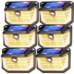 TECKNET 231 LED Motion Sensor Outdoor Lights, 6 Pack, 300 Solar Security Wall Lights, 3 Lighting Modes, IP65 Waterproof, PIR Motion Sensor for Outside, Fence, Garden, Yard, Deck, Garage - Warm White