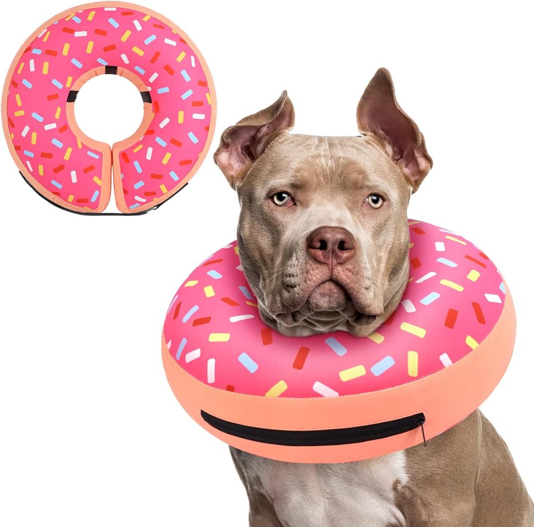 Supet Inflatable Dog Cone Alternative - Soft Cone Collar for Recovery & Surgery, Small to Large Dogs (XXL(Neck 18"-23"), Donut Pink)
