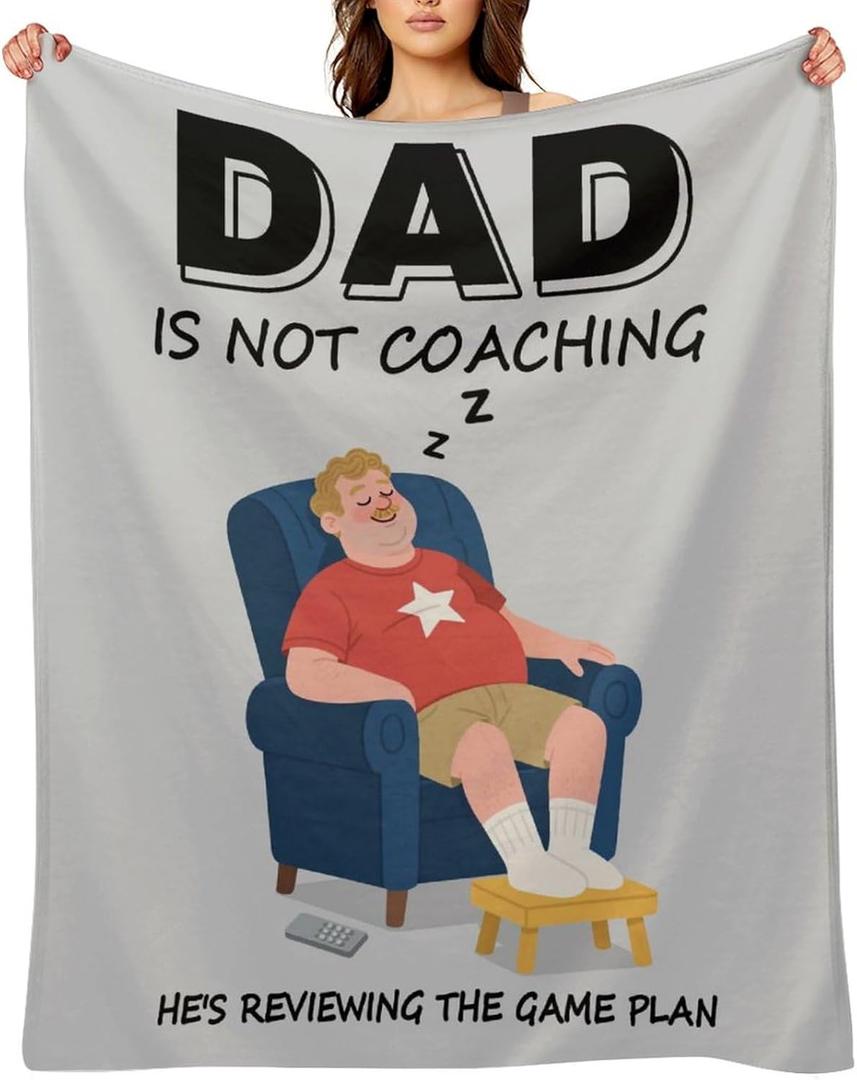 Funny Birthday Gifts for Dad Husband, Humor Dads Gifts from Daughter Son, Cozy Reviewing The Game Plan Design for Couch, Super Soft Throws Blanket for Couch Bed, Lounge and Napping, 60"x50"