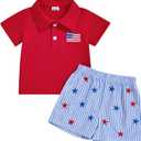 Kayotuas 4th of July Baby Boy Outfit Toddler USA Flag Polo Shirts Gingham Plaid/Stripes Shorts Set Independence Day Clothes (Red)