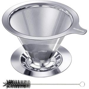 Pour Over Coffee Dripper, Paperless Reusable Coffee Filter, Pour Over Coffee Maker for Single Cup Brew, Double Mesh Design of Stainless Steel Cone Filter for Perfect Extraction (1-2 Cup)