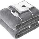 Homemate Electric Heated Blanket Queen - 84"x90" Heating Blanket Queen Size Dual Control 1/2/4/6/8 Hours Auto-Off 10 Heat Level Over-Heat Protection Flannel Sherpa ETL Certification (Light Grey)