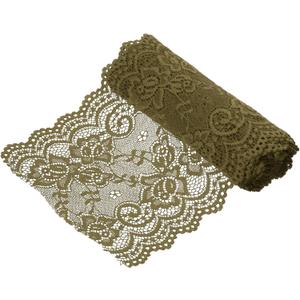 MECCANIXITY 6 Inch Wide 3 Yard Elastic Lace Ribbon, Stretch Floral Pattern Lace Trim Embroidered Fabric for Sewing Making and DIY Crafts Gift Wrapping Bouquets Wedding Decor (Olive Green)