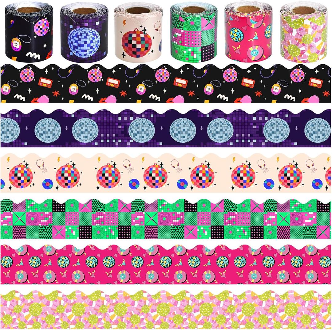 6 Rolls 196.8 Ft Disco Ball Bulletin Board Border Set - Classroom Trim - Colorful Supplies for Teachers, School & Office Decor - Perfect Birthday Theme