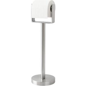 YUMORE Toilet Paper Holder Free Standing, Stainless Steel Toilet Paper Stand, Weighted Base Floor Tissue Roll Holder for Bathroom, Brushed Nickel 200UP