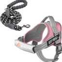 AUROTH Dog Harness and Leash Set, Soft Padded Service Dog Vest with 5.25FT Dog Leash, No Choke, Easy On Pet Vest, Adjustable Reflective No Pull Dog Harness for Large Dogs, Easy Walking and Training (Pink)