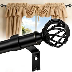 Curtain Rods for Windows 36-144 Inch(3-12Ft), Matte Black Long Decorative Curtain Rod Adjustable, Heavy Duty 1 Inch Drapery Rod for Living Room Bedroom Kitchen Outdoor