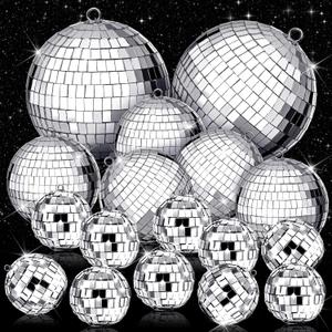17 Pcs Disco Ball Decor: Mini Large Assorted Size Hanging Mirror Disco Ball Sets - Silver Party Ornaments for Stage Club Prom Props 70s Weddings Dance Music Birthday(6, 3.2, 2 Inch)