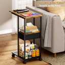 C Shaped Sofa Side Table with Wheels, Rolling Small Coffee Table with Drawer, Portable TV Tray Table for Couch, Bedside Table with Storage, Narrow Nightstand for Bedroom, End Tables Living Room (Black, Large (With Drawer & Wheels))