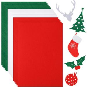 Outus 15 Pcs Christmas Colored Felt Sheets 11.8" x 8.2" Soft Felt Fabric Sheets for Craft Red Green White Felt Fabric for Holiday DIY Crafts Sewing Art Christmas Decoration,1 mm Thick
