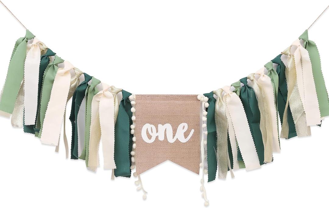 Wild One Highchair Banner - Jungle & Safari Birthday Decorations for Boy's First Birthday Party (Green)