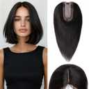 Rich Choices Hair Toppers for Women Real Human Hair No Bangs 100% Human Remy Toppers with Thinning Hairs Clip in Toppers HairPieces for Women 2.7"*5.1"Lace Base 12 Inch #1B Natural Black