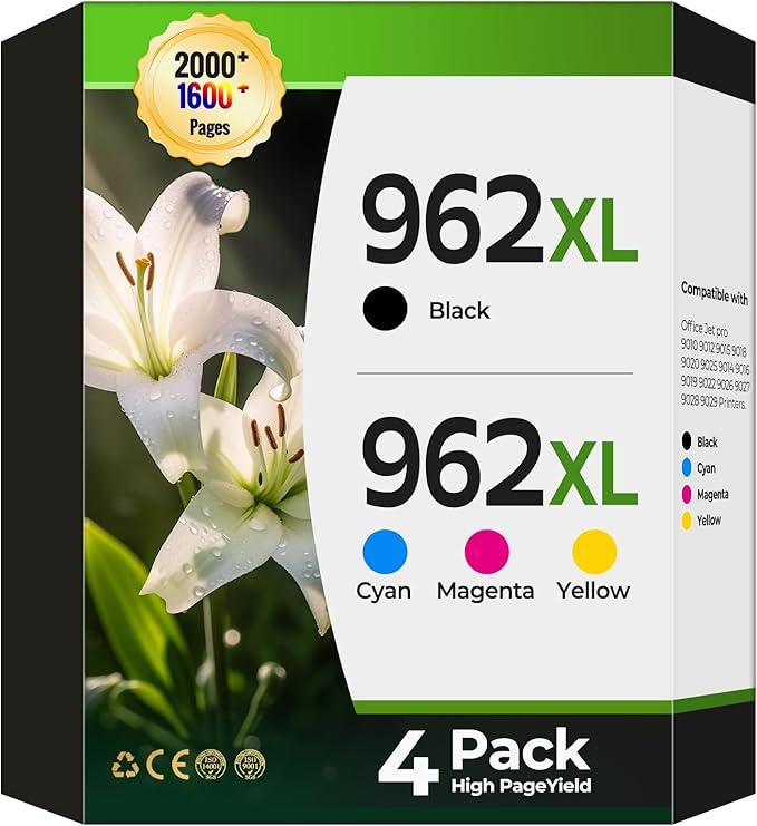 962XL Ink Cartridges, Compatible for HP 962XL Ink Cartridges Combo Pack, for HP OfficeJet Pro 9010 Series, 9020 9015 9018 9025 9012 9014 9016 9019 9022 9026 Printer, 4 Pack