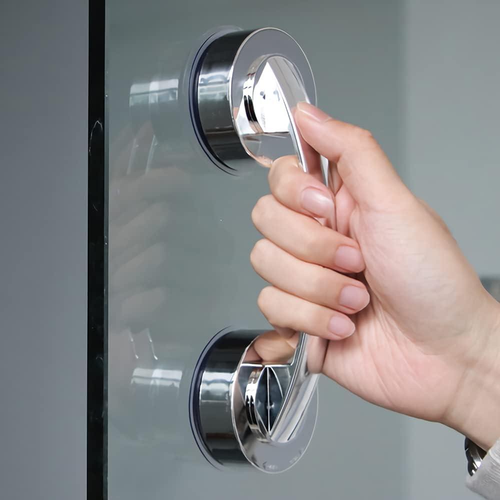 Glass Door and Window Handle, Suction Cup Bathroom Sliding Doors Handles, Non-Porous Handles Shower Grab Bars, Cabinets and Wardrobes Non-Marking Handle (Sliver) (Silver)