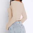 Women Sweetheart Neckline Basic Fitted Tops Long Sleeve Going Out Crop Tops Ruched T Shirts (Brown, M)
