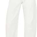 Utyful Barrel Jeans Women Cropped Baggy Trendy High Waisted Distressed Loose Stretch Denim Trouser Jeans with Pockets (Small, Cream White)