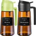 OURCABECUE 2 in 1 Olive Oil Sprayer for Cooking, 16oz/470ml Glass Olive Oil Dispenser Bottle for Kitchen, Light-Blocking Dark Brown Oil Mister with 8 Oil Stickers (Black+Green2PC)