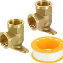uxcell 2 Pcs 90 Degree Drop Ear Elbow, 1/2 Inch Female x 1/2 Inch Female Brass Plumbing Fittings, Pipe Connector with Base Plate for Air Water Fuel Pipe