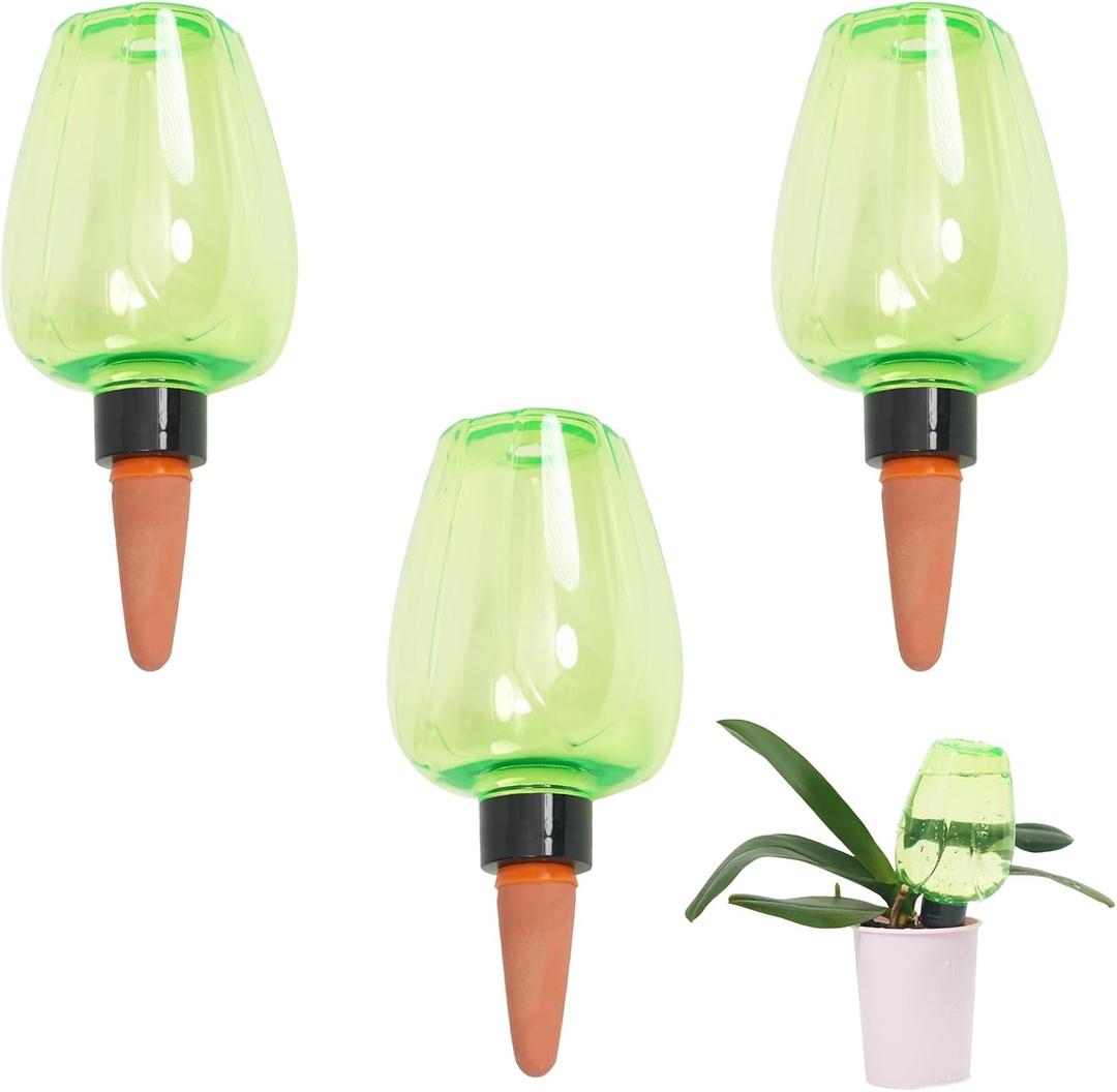 3pcs Plant Self Watering Globes, Plastic Water Bulbs Top Fill, 12.3 oz Plant Watering Devices System Slow Release Terracotta, Water Spikes Stakes for Indoor (Green-3pack)
