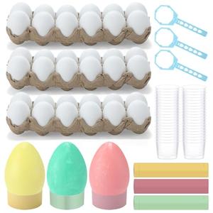 Lunmon 129 Pcs Dyeable Easter Eggs Kit Egg Decorating Kit with Blue Tray Measuring Cup DIY Tools for Easter Party Supplies Hunt Activity