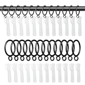GASRONS 1.25 Inch Curtain Rings with Hooks, 24 Pack Black Metal Drapery Rings with Pins Fits Up to 1 Inch Curtain Rods