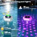 GEYUEYA Home Solar Floating LED Pool Light with Remote Control, 7 Colors, 3 Lighting Modes, IP68 Waterproof Pool Light with Timer and Brightness Settings, 2 Items