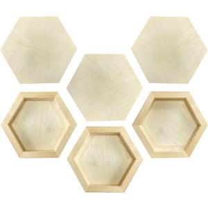 6 Pieces 6'' x 7'' Unfinished Wooden Hexagon Painting Panel Boards for Crafts, Blank Wood Canvas Panels for Pouring Art